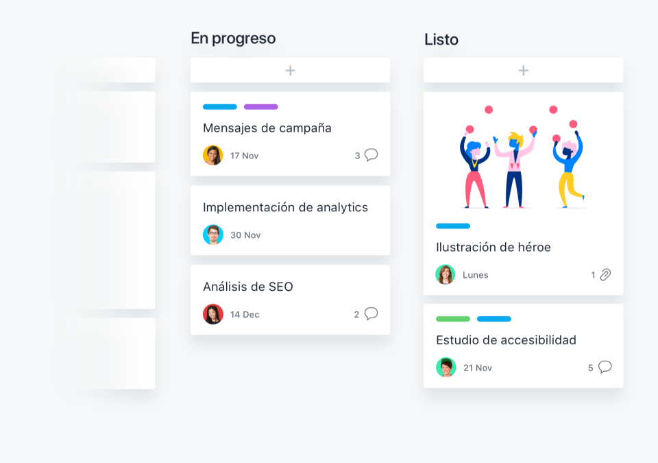 Vista kanban en Asana